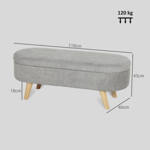 Banco Pie de Cama, Puff Almacenaje Tapizado en Terciopelo de Teddy con Patas de Madera y Asiento Acolchado, Banco de Almacenaje Ovalado para Dormitorio, Entrada, Pasillo, Gris Claro