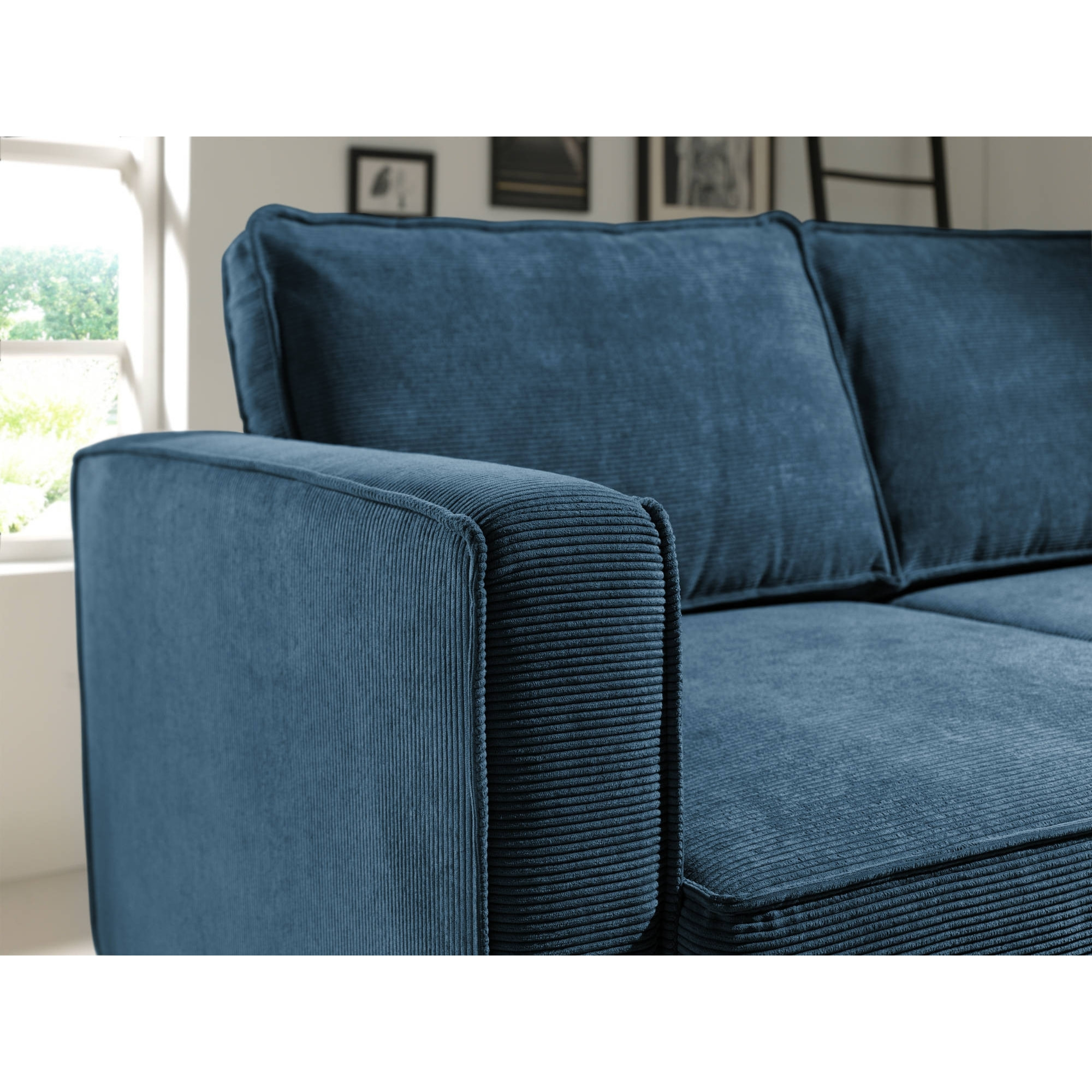 Jake - canapé d'angle droit - convertible avec coffre - 4 places - en velours côtelé - Bleu Ardoise