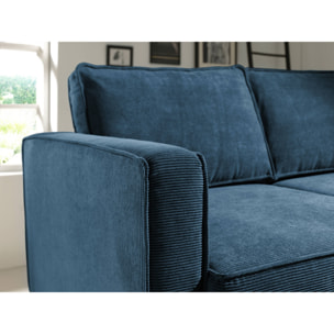 Jake - canapé d'angle droit - convertible avec coffre - 4 places - en velours côtelé - Bleu Ardoise