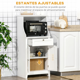 Mueble Auxiliar de Cocina Mueble para Microondas Aparador de Cocina con Cajón Estante 2 Puertas Compartimento Diseño Anti-vuelco para Comedor 60x40x122,5 cm Blanco