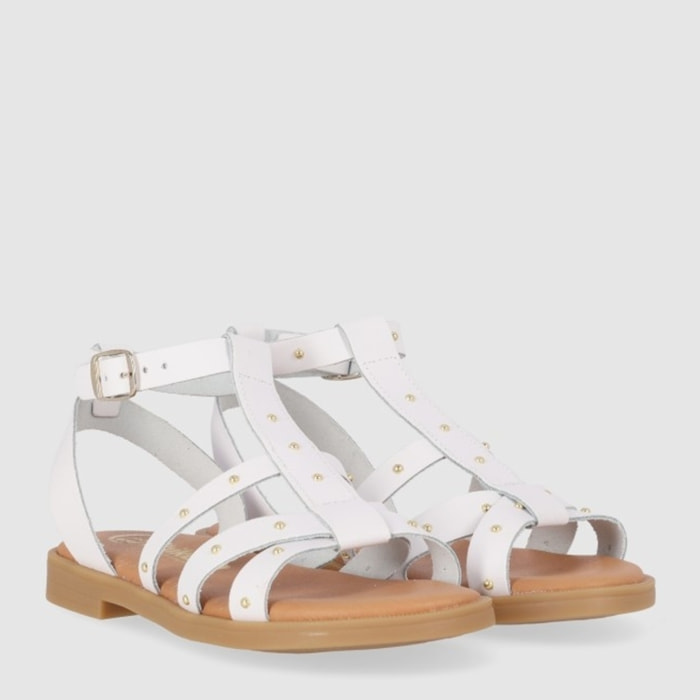 Sandalias de Piel - Blanco - Tacón: Bajo