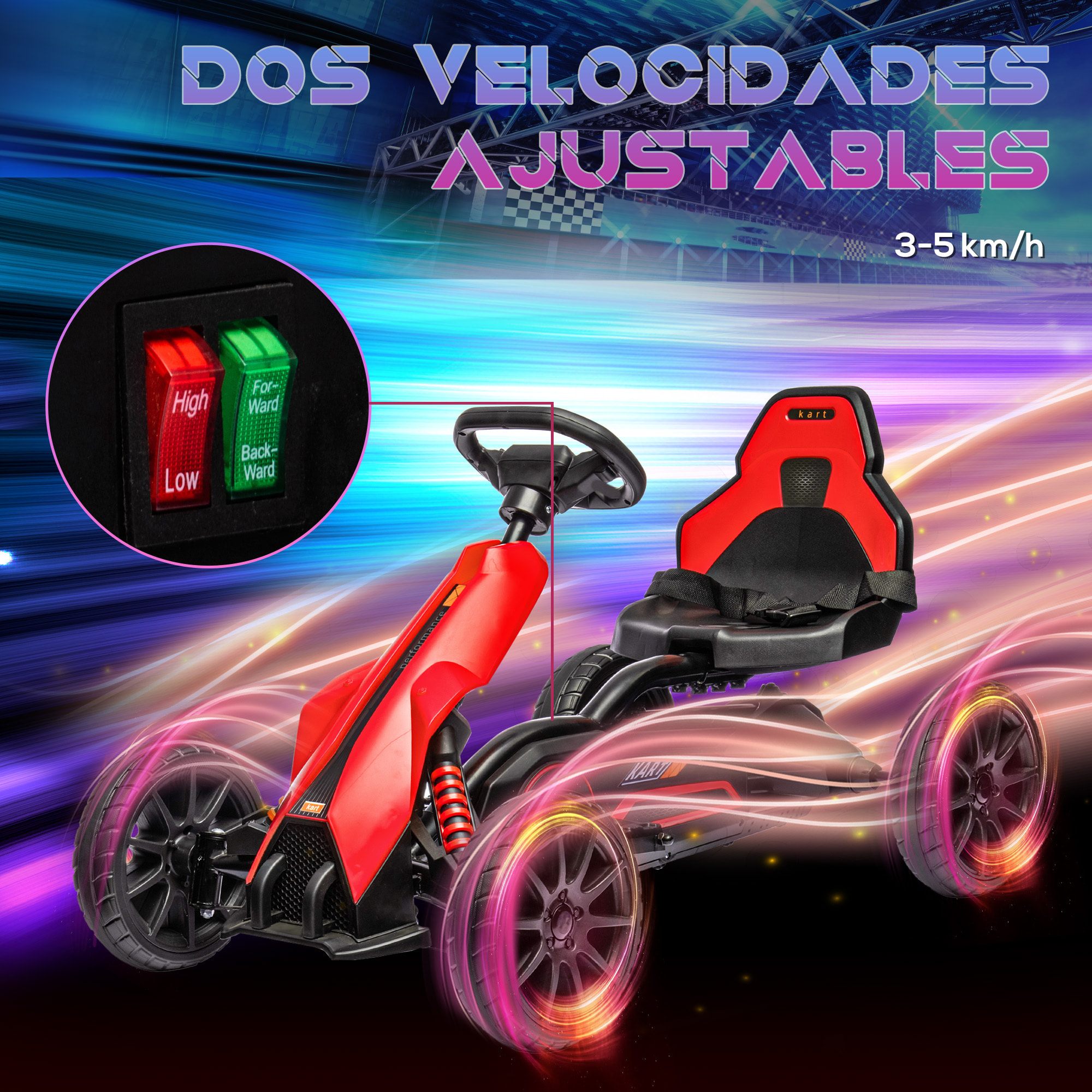 Go Kart Coche Eléctrico para Niños de 3 a 8 Años Kart con Batería 12V Velocidad Ajustable 3-5km/h y Cinturón de Seguridad Carga 30 kg para Exterior 100x58x58,5 cm Rojo