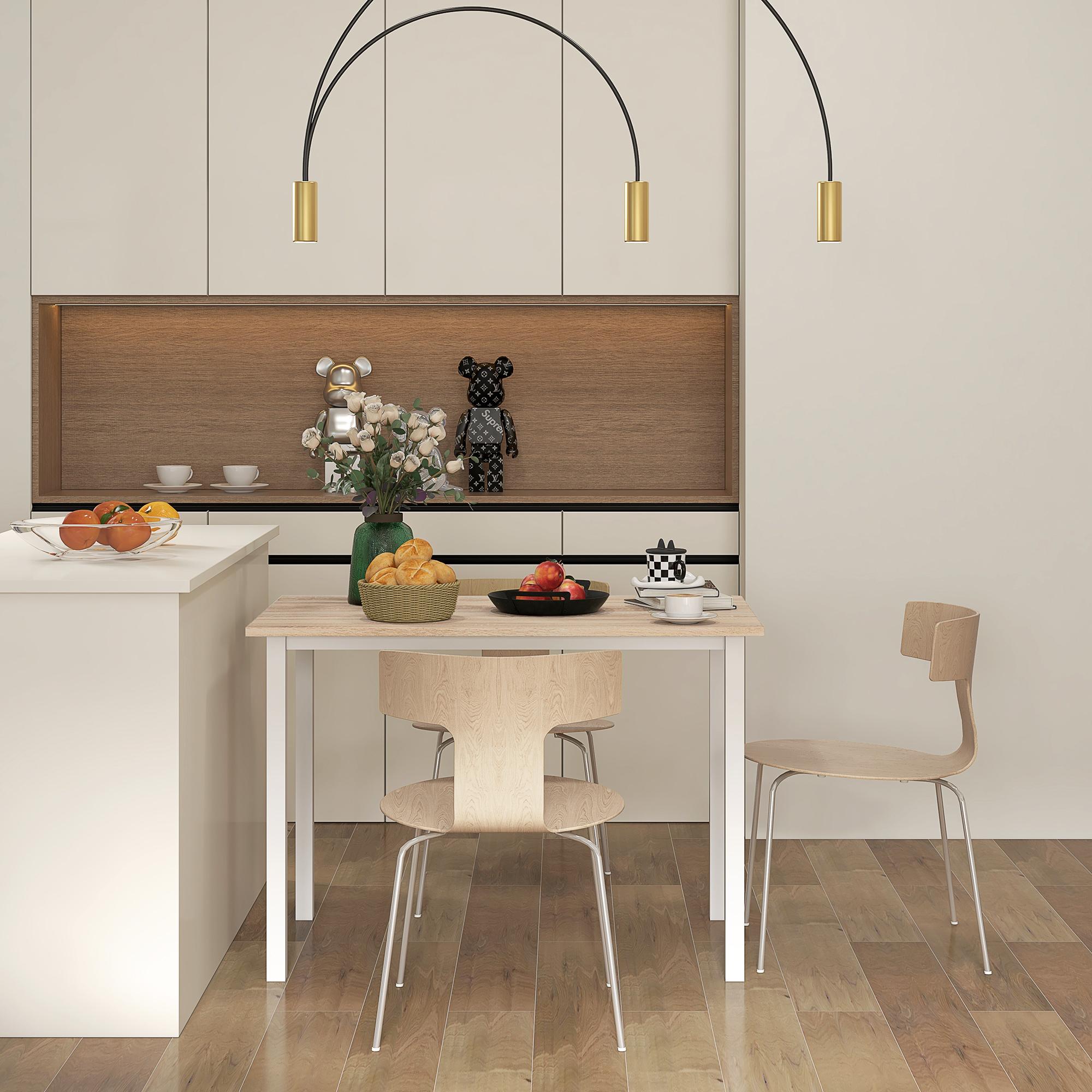 Mesa de Comedor Extensible para 4-6 Personas Mesa de Cocina Moderna con Patas de Acero para Salón Comedor 160x70x76 cm Madera Natural