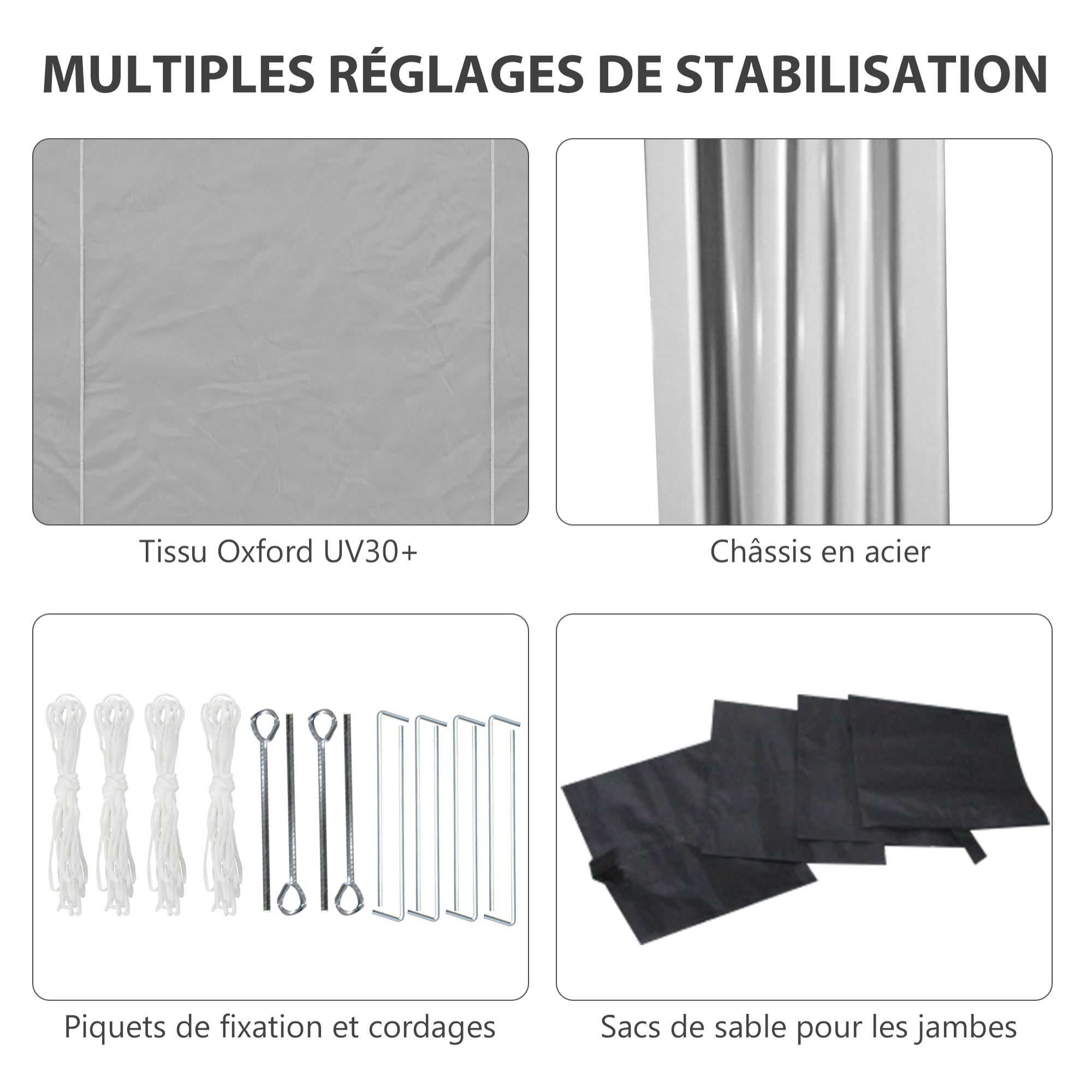 Tonnelle barnum pop-up pliant 2,98L x 2,98l x 2,75H m sacs de lestage et transport inclus gris