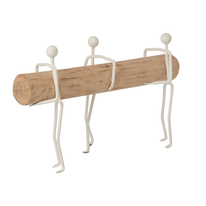J-Line Personnes bloc de bois - fer - naturel/blanc