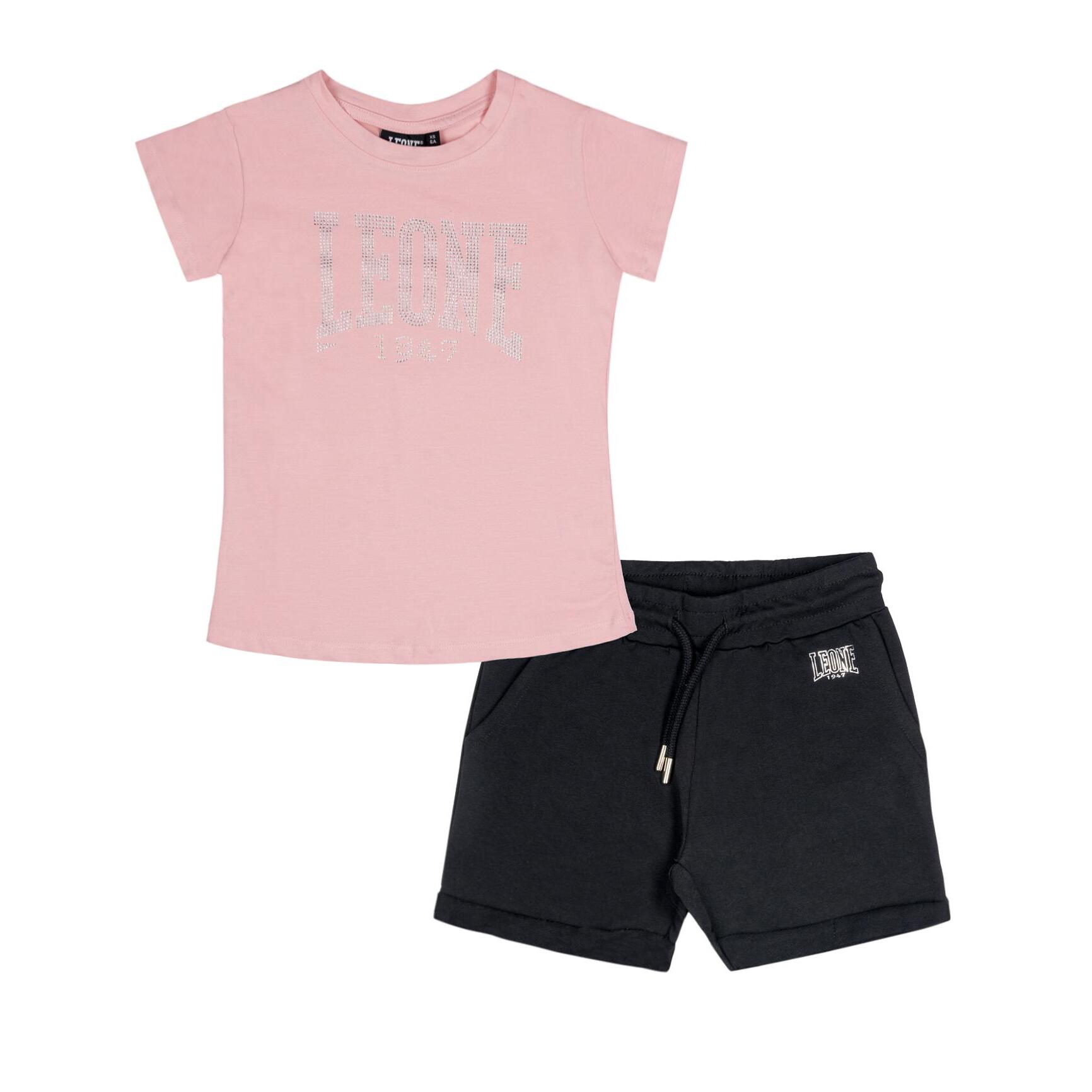 Set da bambina con t-shirt e pantaloncini in cotone Leone Shiny
