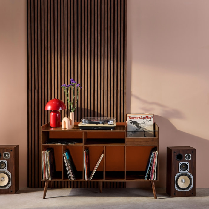 Meuble vinyle XL vintage bicolore décor bois et fond coloré 130cm NEPAL