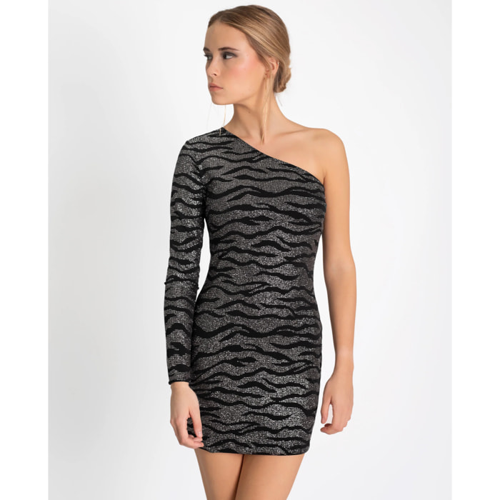 Vestido de fiesta corto asimétrico con brillo.