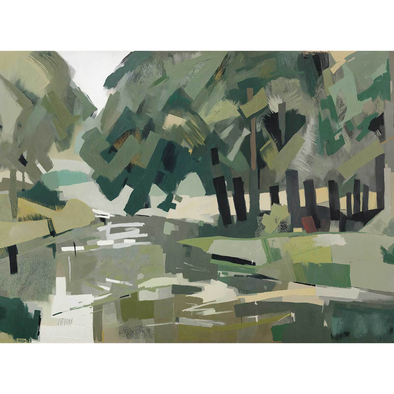 Papier peint Sous-bois cubiste vert olive Intissé