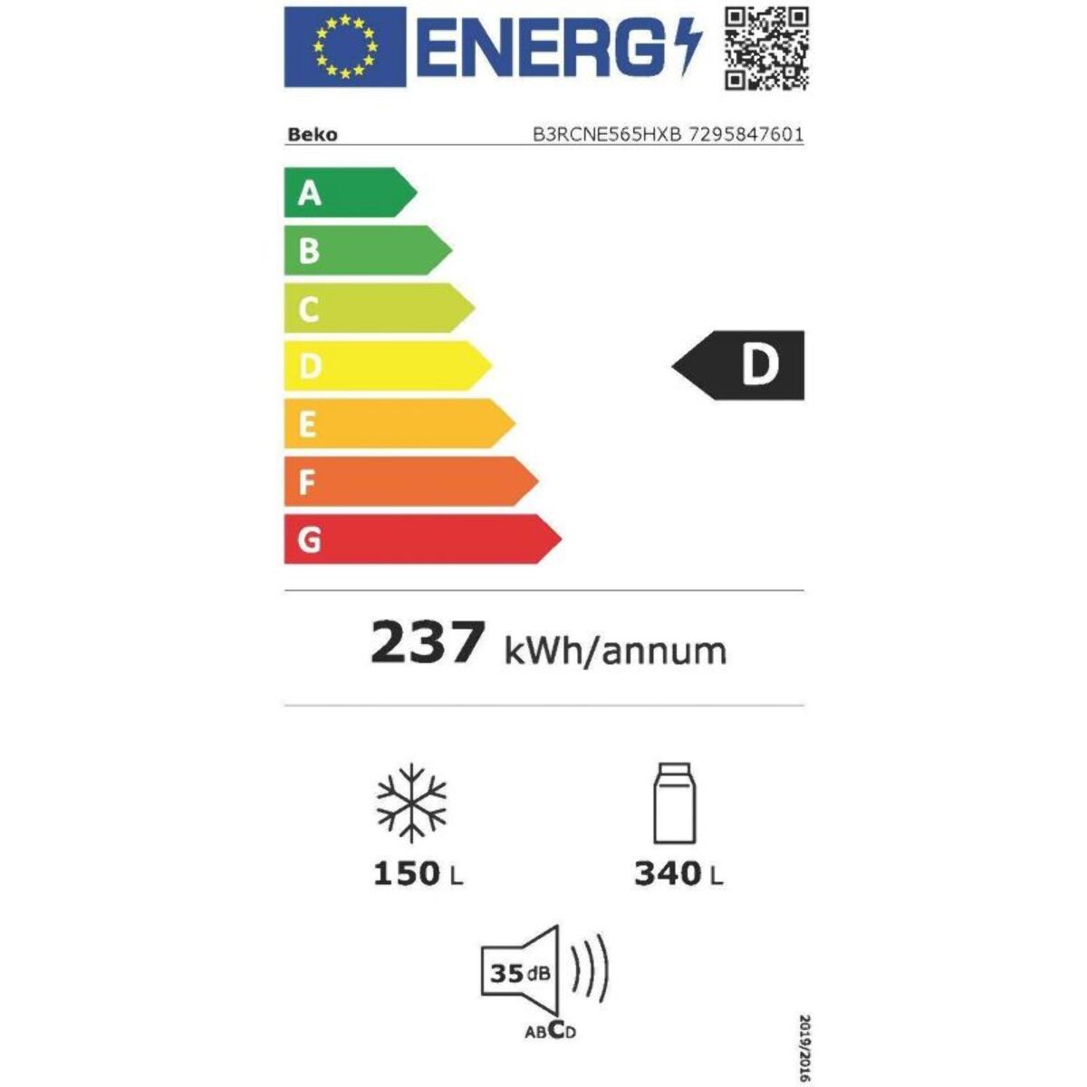 Réfrigérateur combiné BEKO B3RCNE565HXB