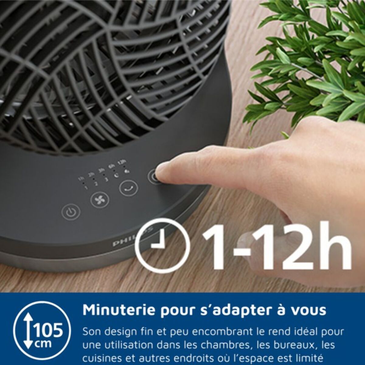Ventilateur PHILIPS CX3050/01 Série 3000, silencieux 23 db, Noir
