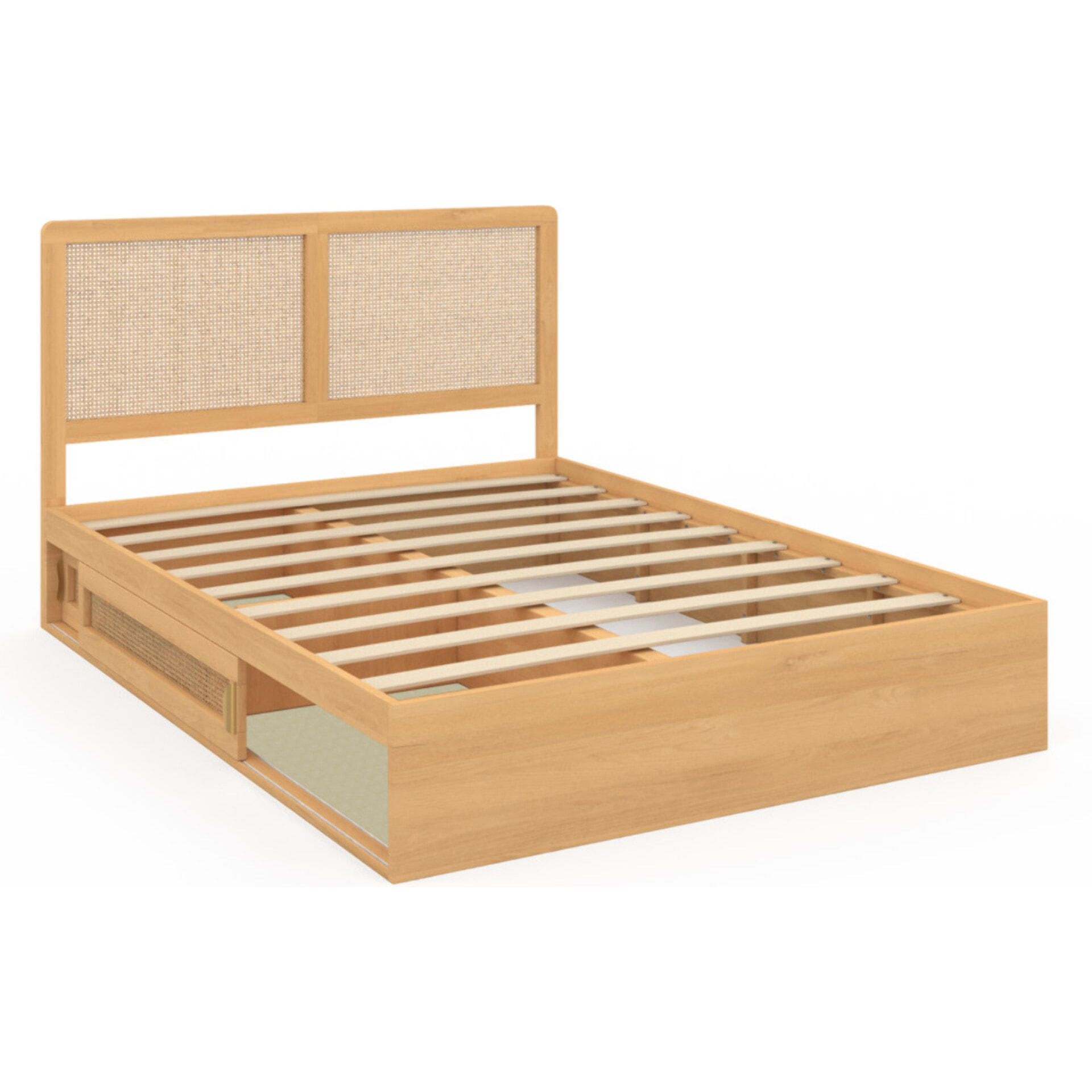 Lit Eve 140x190cm cannage et tiroirs coulissants