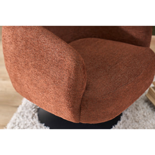 Fauteuil pivotant en tissu effet chenille brossé terre brûlée et métal noir BOWIE