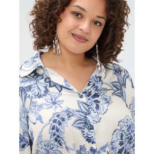 Fiorella Rubino - Camicia stampa floreale con nodo - Blu