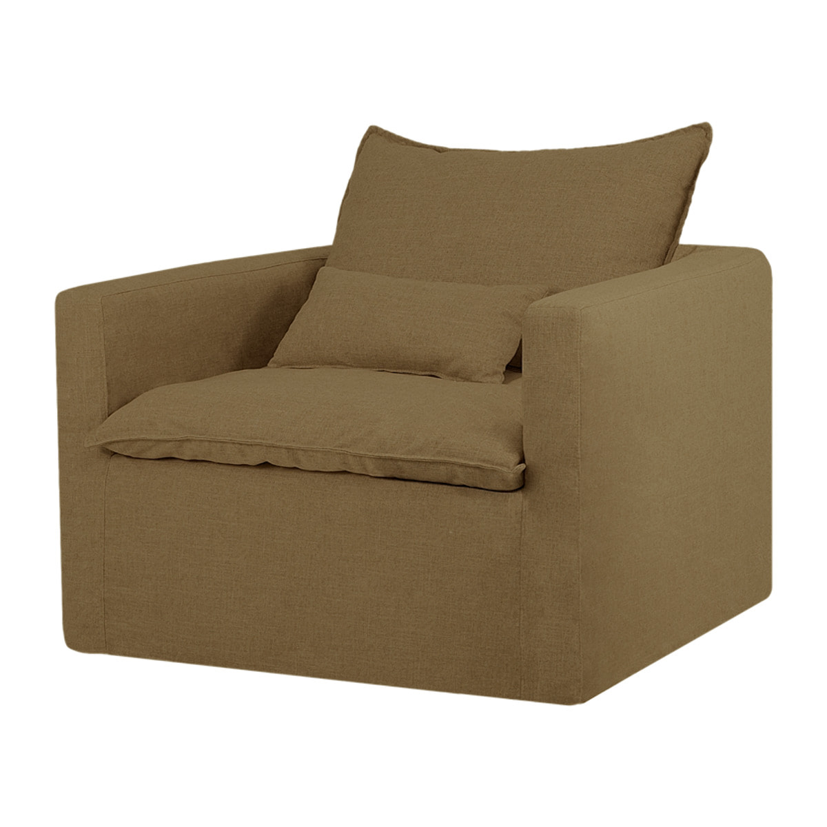 Fauteuil en coton et lin déhoussable ton vert de 108x96cm Hauteur: 99 Longueur: 108 Largeur: 96