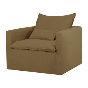 Fauteuil en coton et lin déhoussable ton vert de 108x96cm Hauteur: 99 Longueur: 108 Largeur: 96
