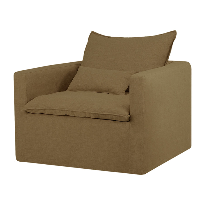 Fauteuil en coton et lin déhoussable ton vert de 108x96cm Hauteur: 99 Longueur: 108 Largeur: 96