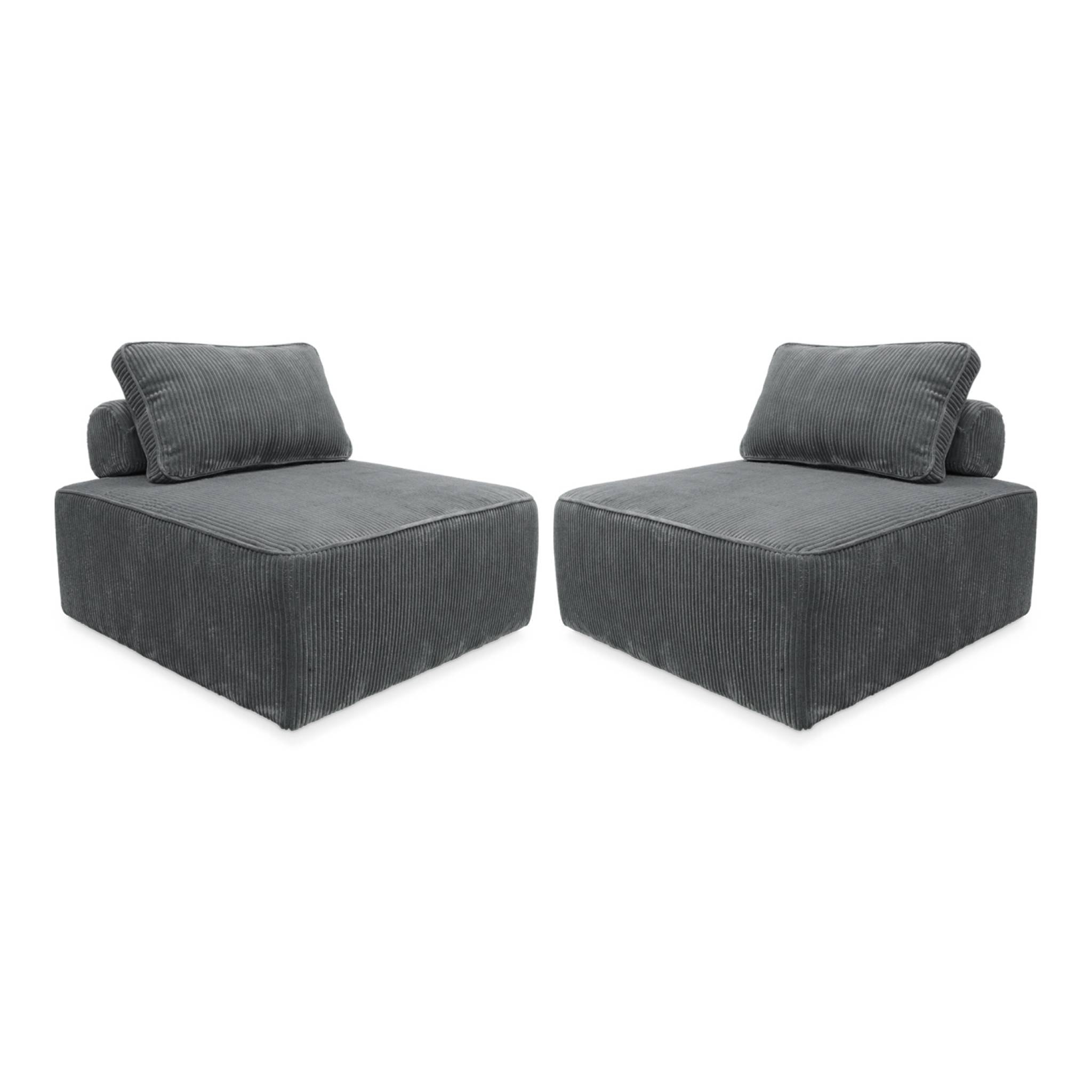 Lot de 2 chauffeuses  pour canapé modulable velours côtelé gris avec un coussin
