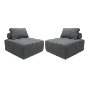 Lot de 2 chauffeuses  pour canapé modulable velours côtelé gris avec un coussin