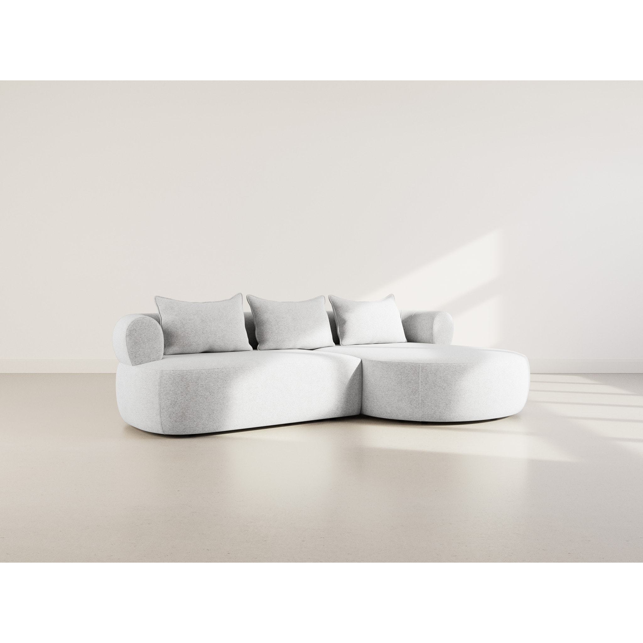 Angela - canapé d'angle droit 4 places en velours texturé - Gris clair