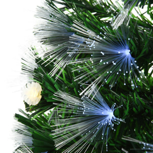 Sapin de Noël artificiel lumineux fibre optique LED + 20 ampoules + support pied Ø 63 x 120H cm 130 branches étoile sommet brillante vert