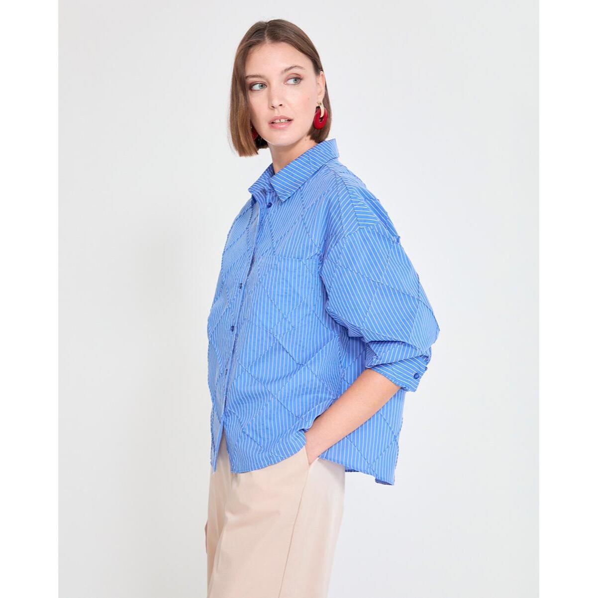 Camicia oversize in popeline con trama a rombi