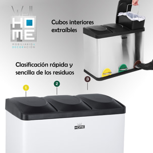 Cubo de reciclaje ecológico 45 litros de 3 compartimentos, reciclaje de basura / cubos de reciclaje, gran capacidad, para papel, vidrio y plástico