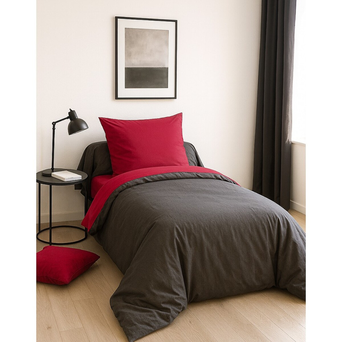 Parure Housse De Couette 135x200cm 100% coton Fushia/anthracite