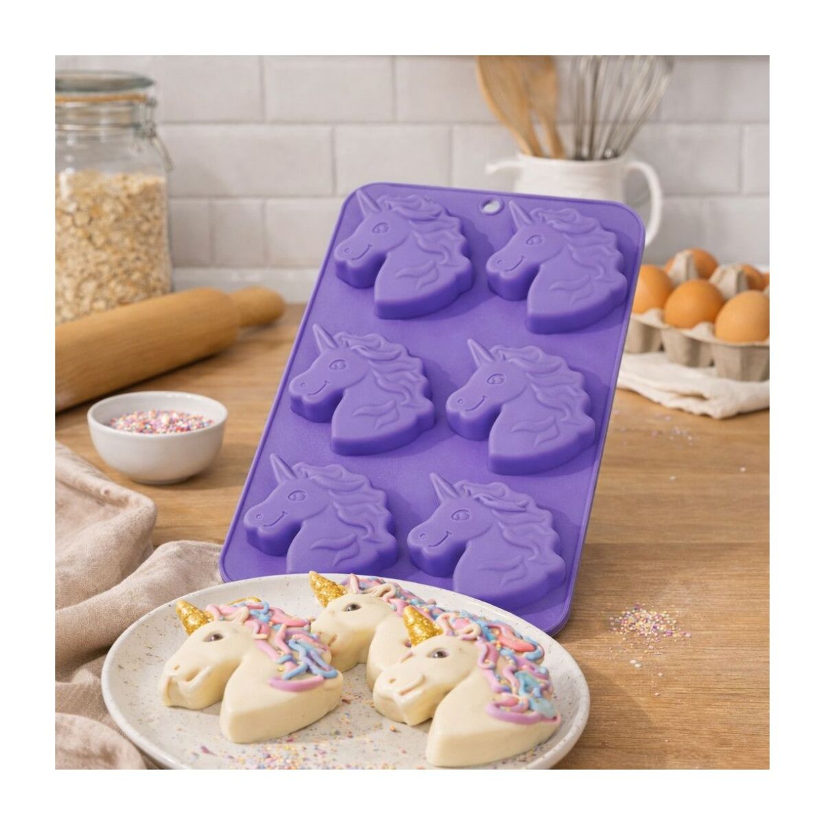 Lot de 6 mini moules en silicone forme Licorne, Happy Cake