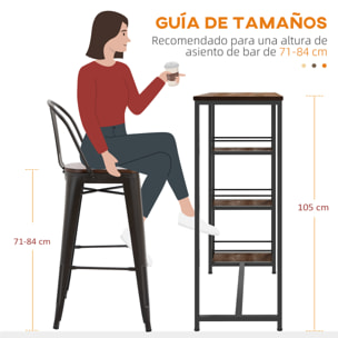 Mesa Alta Cocina con 3 Estantes, Mesa Alta Bar Rectangular para 2 Personas, Patas de Acero, para Salón, Comedor, 120x40x105 cm, Marrón y Negro