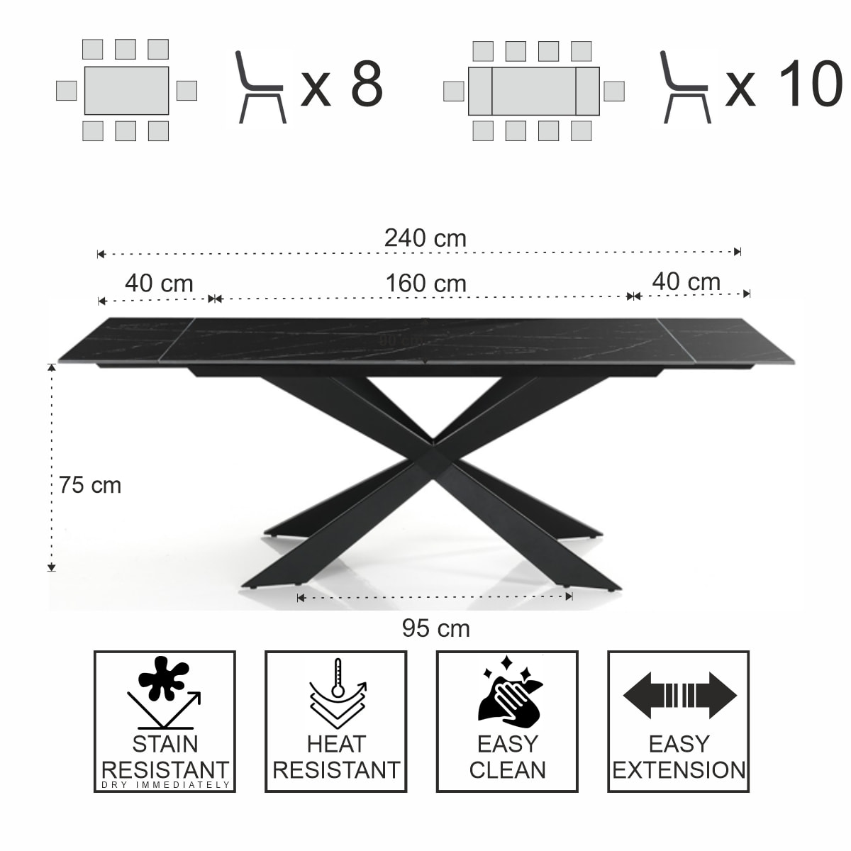 Tomasucci Table extensible MELVIN EVO 160 BLACK MARBLE - NOIR