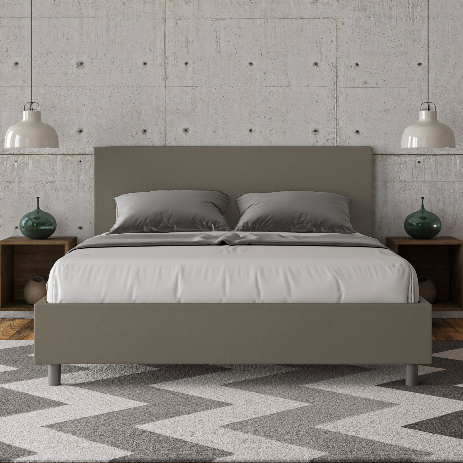 Letto matrimoniale con rete imbottito 160x210 similpelle cappuccino Adele