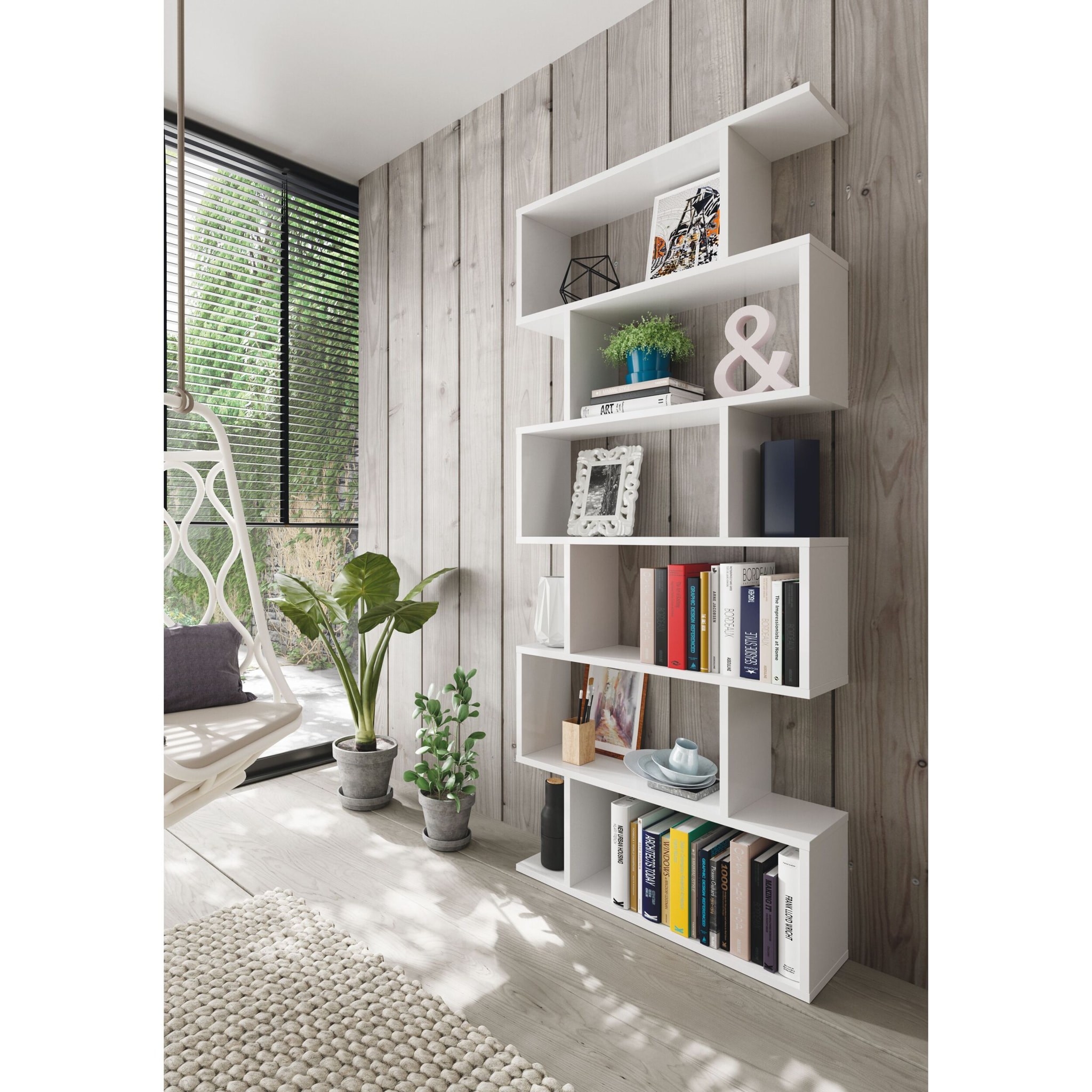 Libreria Friburgo Design Scaffale Mensola Moderna Bianca Mobile per Libri con Ripiani per Soggiorno Salotto 192 x 80 x 25 cm (Colore Bianco)