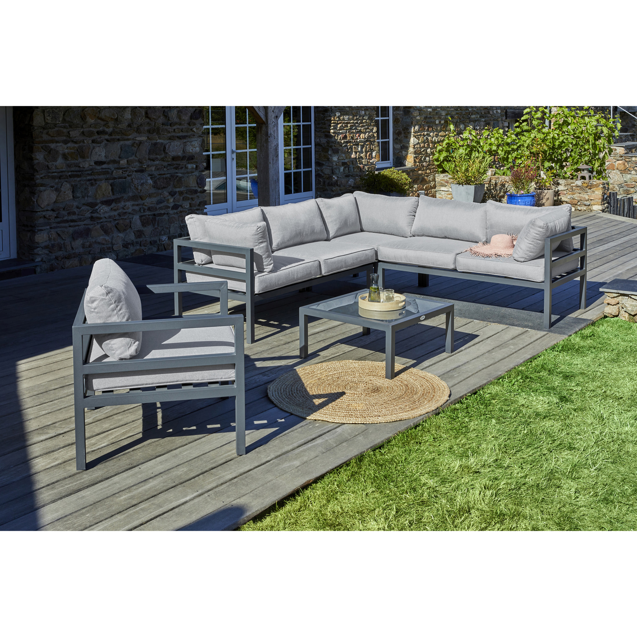 BEAUBOURG - Salon de jardin d'angle 6 places en aluminium