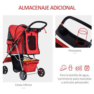 Cochecito Perros Plegable de Tela Nylon 75x45x97cm Rojo