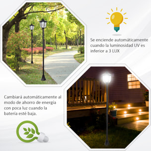 Conjunto de 2 Farolas Solares Luces de Solar para Jardín con Panel Solar Encendido Automático Protección al Ambiente y 6 Luces LED para Terraza Patio Ø26,5x177 cm Negro