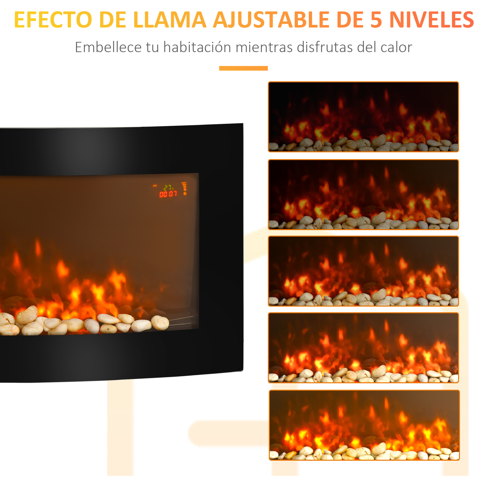 Chimenea Eléctrica de Pared Calefactor Estufa Eléctrica 1000/2000W Llama Mando