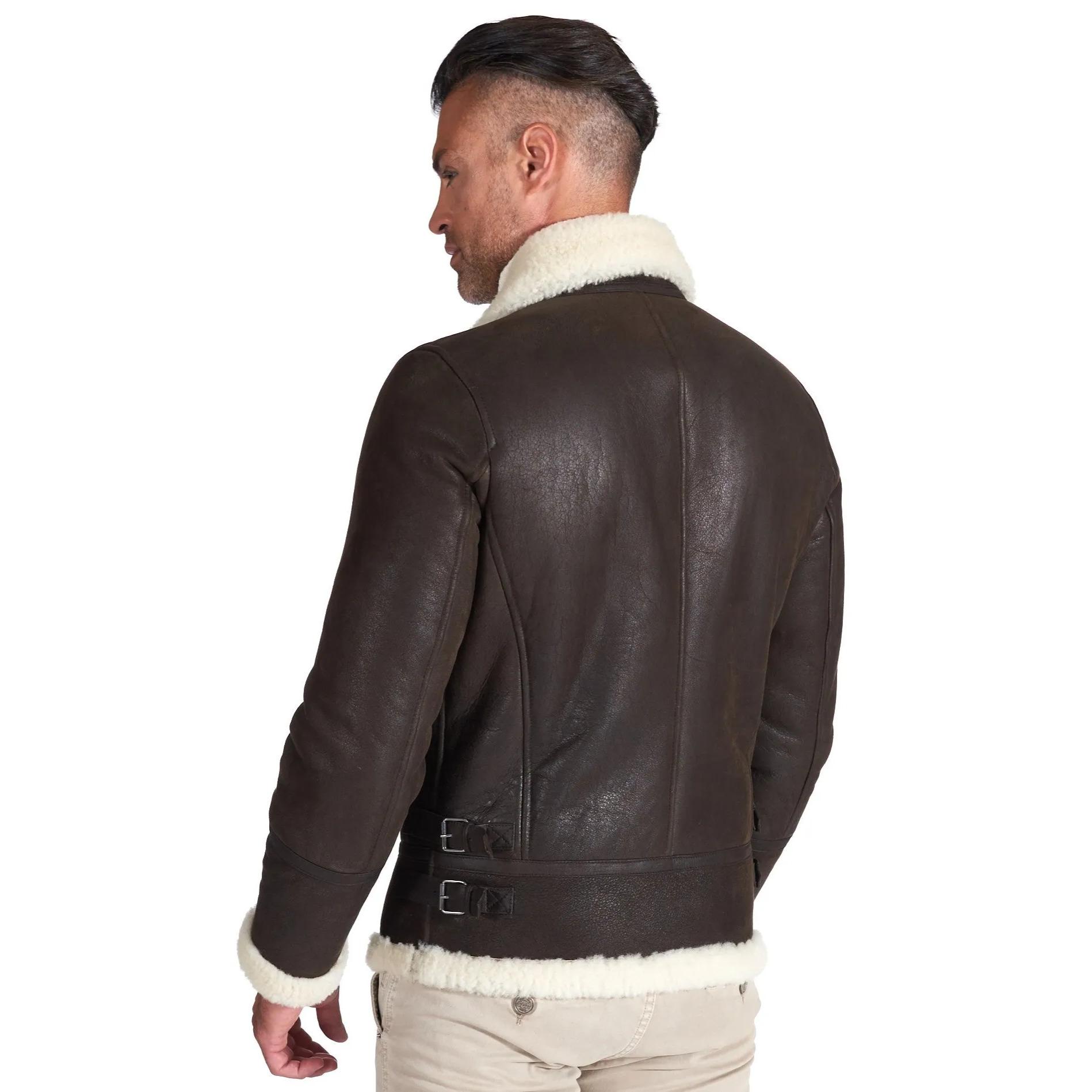 Montone Shearling testa di moro biker uomo collo camicia con fibbia