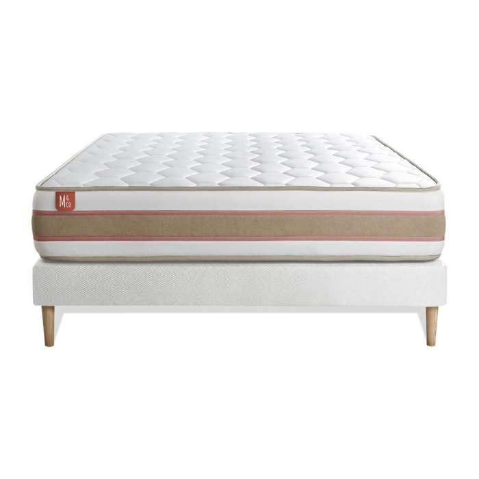 Ensemble Matelas Le Délicat - 26cm - Ressorts ensachés et mémoire de forme - Technologie hybride, fabrication responsable. - Sommier kit Blanc