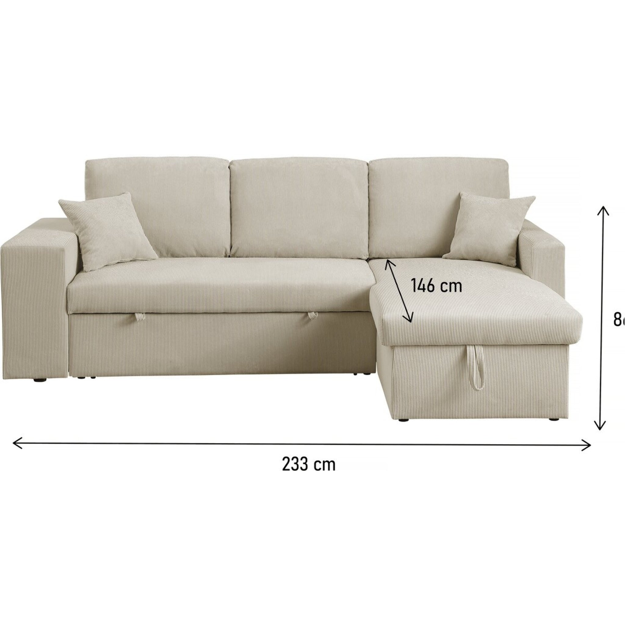 Canapé d'angle en velours côtelé convertible/réversible "Axel" - 3 places - Beige