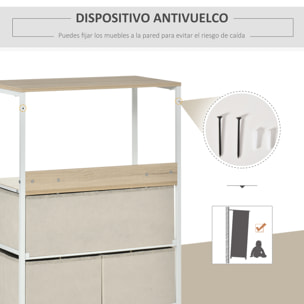 Cómoda con 4 Cajones Cajonera de Tela con Compartimento Abierto y Estructura Metálico Cómoda para Dormitorio Pasillo Gris