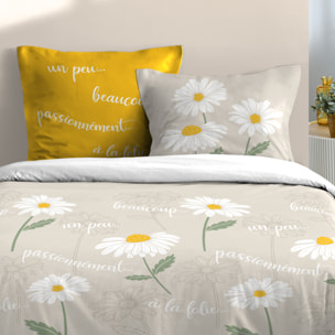 Parure de lit 3 pièces en coton marguerites housse + taies - Naturel