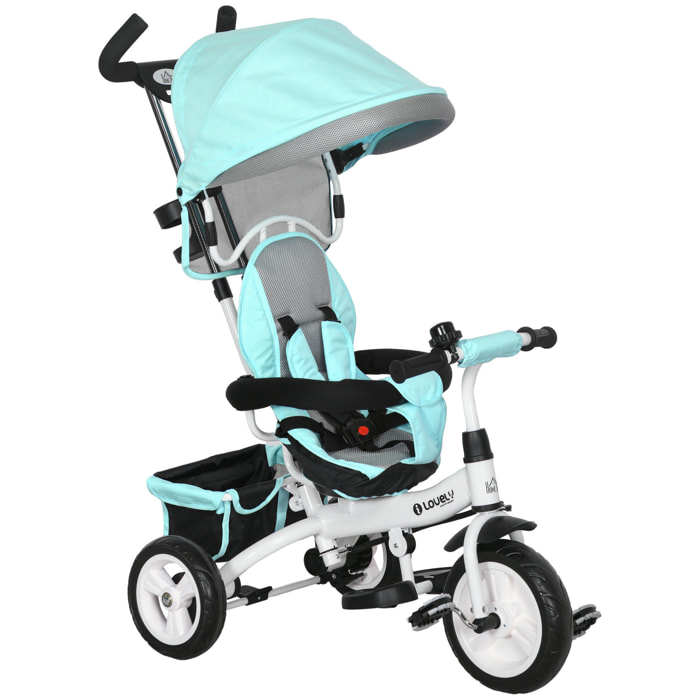 Triciclo para Bebés 6 en 1 Triciclo Evolutivo para Niños de 1-5 Años con Toldo Plegable Mango de Empuje Telescópico Cinturón de Seguridad y Cesto Carga 25 kg Verde Mint