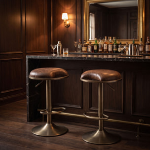 Kin - Sgabello Bar Industrial Chic 42x85x33,5 cm Seduta Girevole con Altezza Regolabile in Metallo Marrone