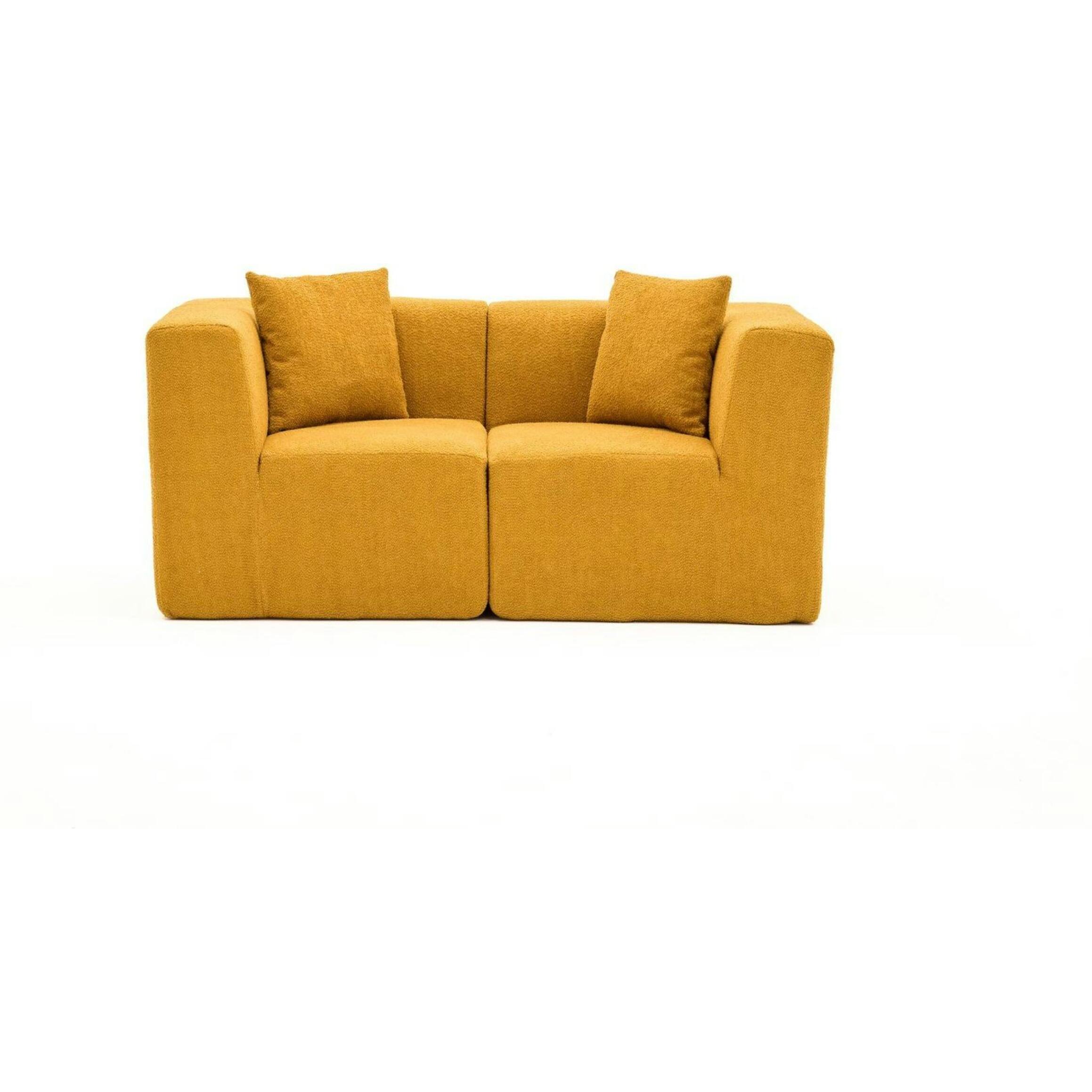 Canapé 2 places compact moutarde tissu chenille PLOVIA