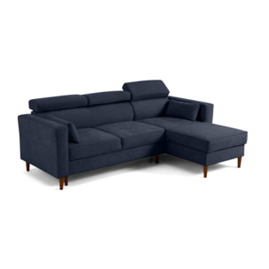 Alicante - canapé d'angle réversible convertible avec têtières - coffre - 4 places - en tissu texturé - Bleu marine