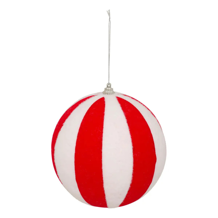Boule polystyrène rayée D.15cm rouge et blanc