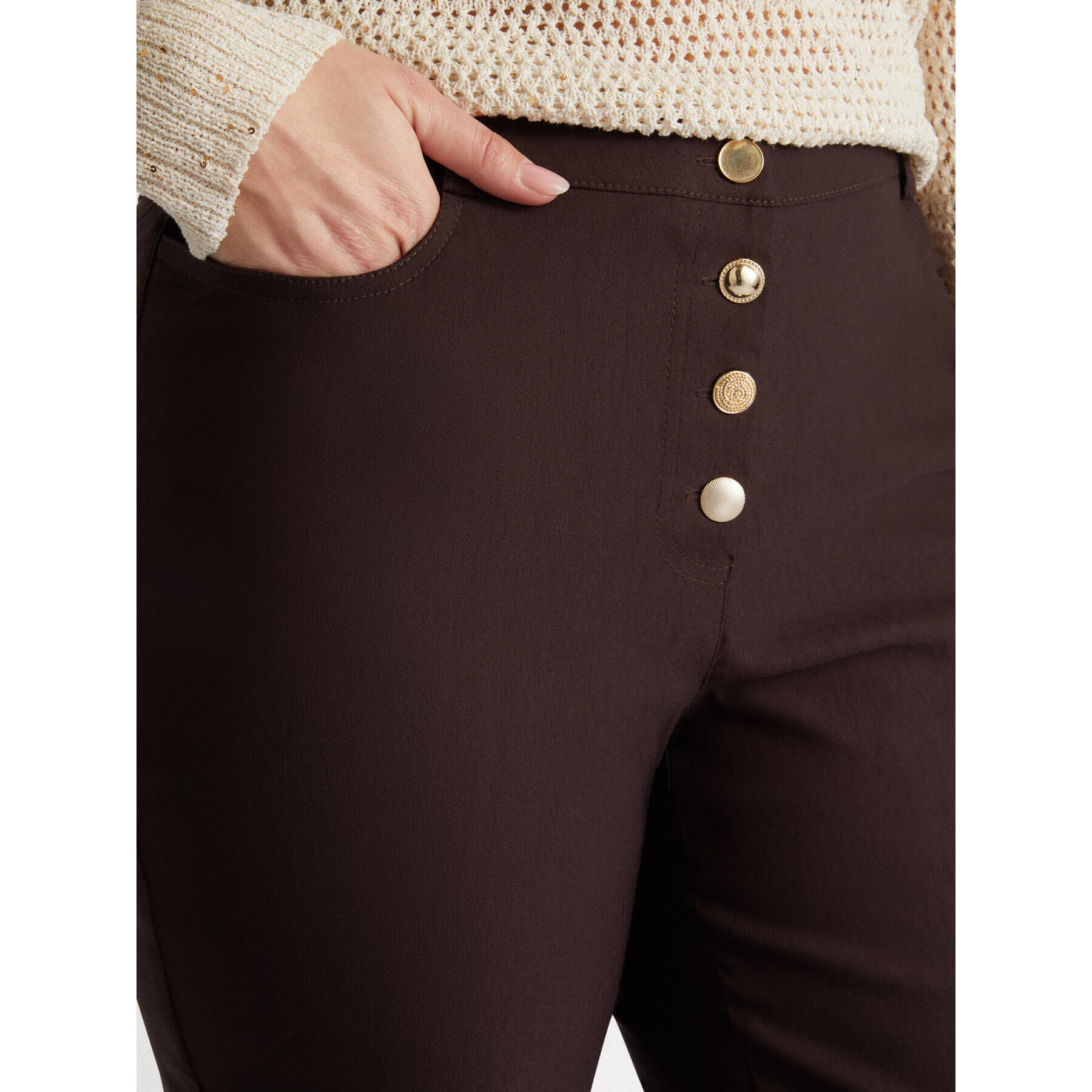 Fiorella Rubino - Pantalón barrel con botones - Marrón