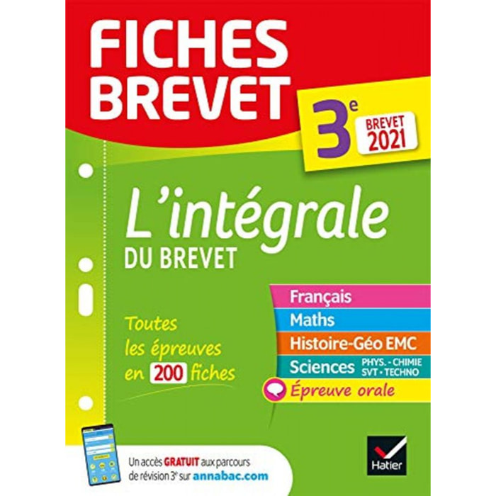 Collectif | Fiches brevet L'intégrale du brevet 3e Brevet 2021: fiches de révision pour les 5 épreuves | Livre d'occasion
