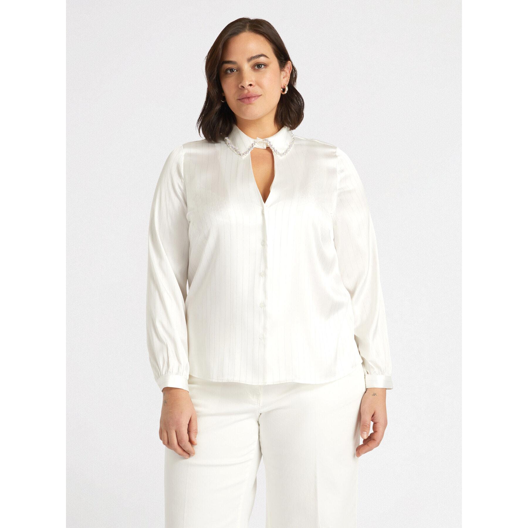 Fiorella Rubino - Camicia con spacco davanti e colletto ricamato - Bianco